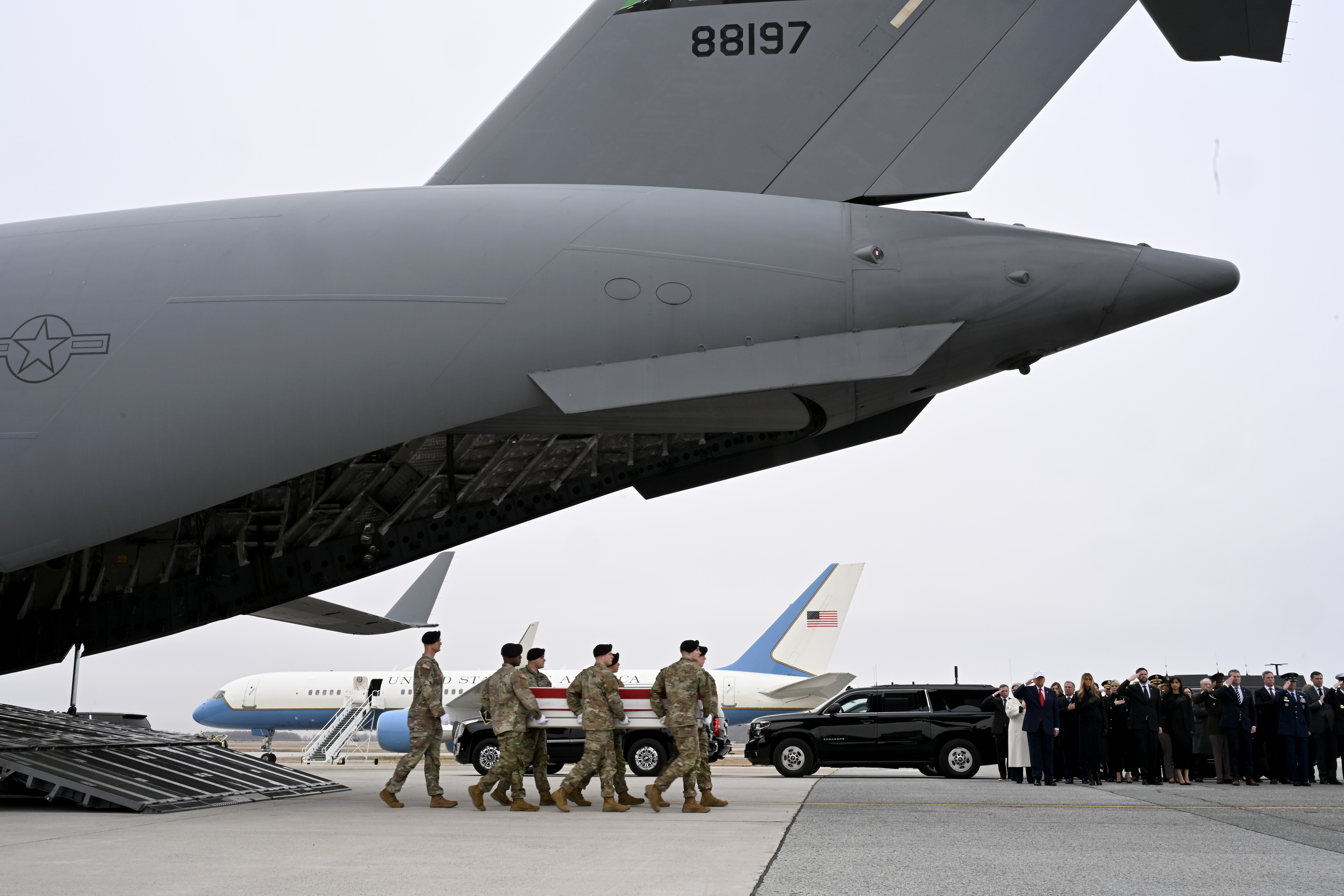 U.S. Army carry team moves a flag-draped transfer case containing the remains of Chief Warrant Officer 3 Robert M. Marzan at Dover Air Force Base on March 7, 2026 in Dover, Delaware | Source: Getty Images