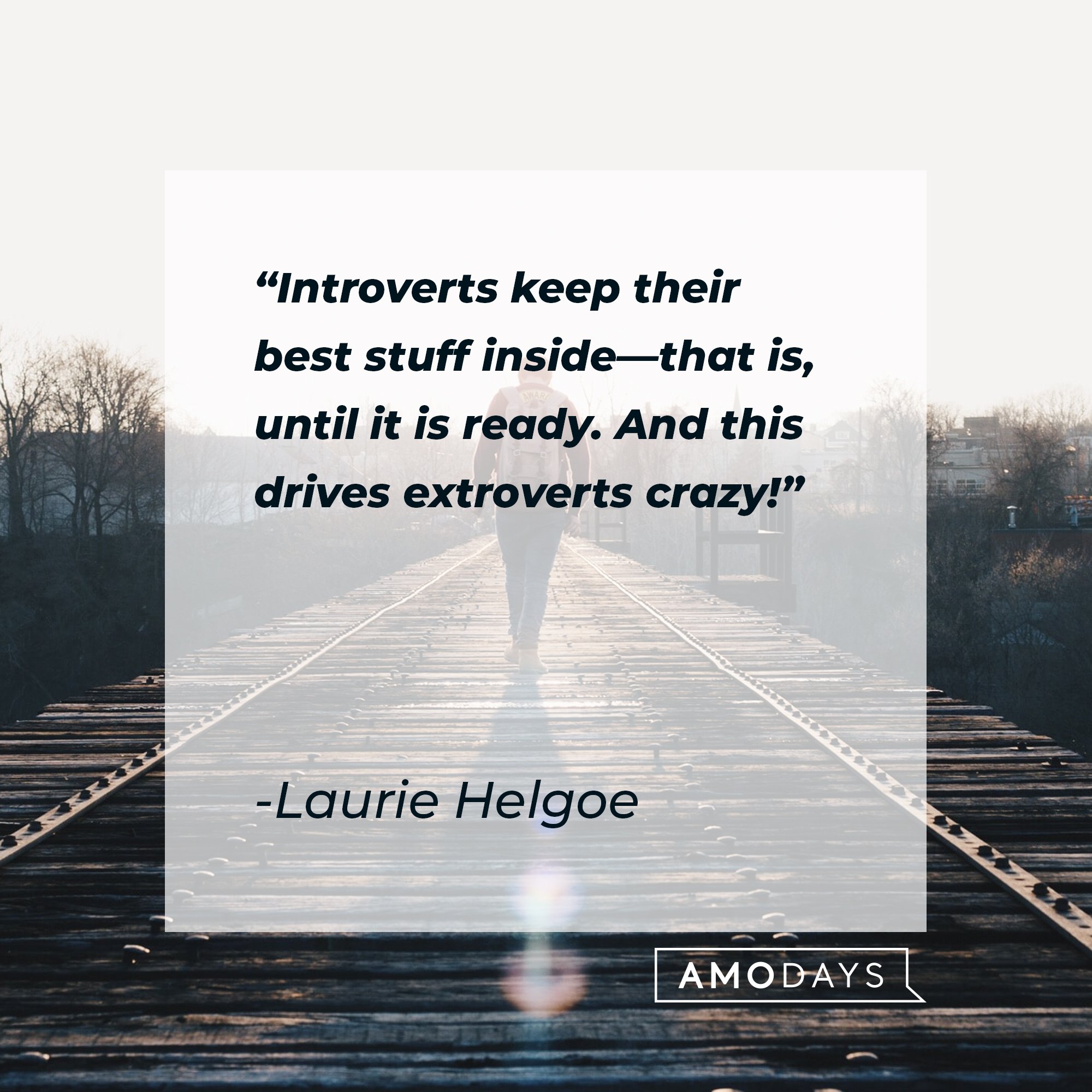  Laurie Helgoe’s quote: "Introverts keep their best stuff inside—that is, until it is ready. And this drives extroverts crazy!" | Image: AmoDays
