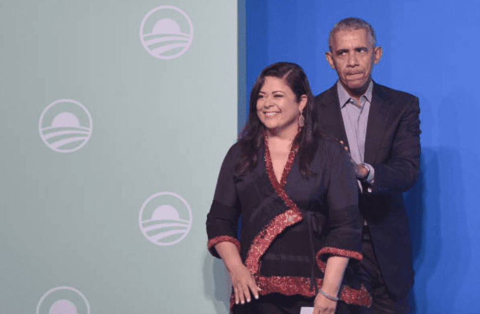 President Barack Obama and his half-sister, Maya Soetoro-ng arrive on stage at the Obama Foundation inaugural Leaders: Asia-Pacific conference, on13 December 2019, in Kuala Lumpur, Malaysia | Source: Zahim Mohd/NurPhoto via Getty Images