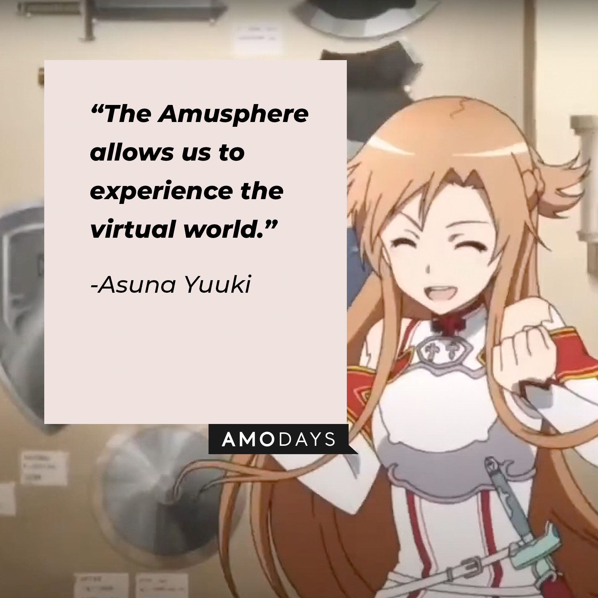A picture of Asuna Yuuki with her quote: “The Amusphere allows us to experience the virtual world.” | Source: facebook.com/SwordArtOnlineUSA