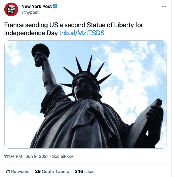 A screenshot of the statue of liberty | Photo: twitter.com/New York Post