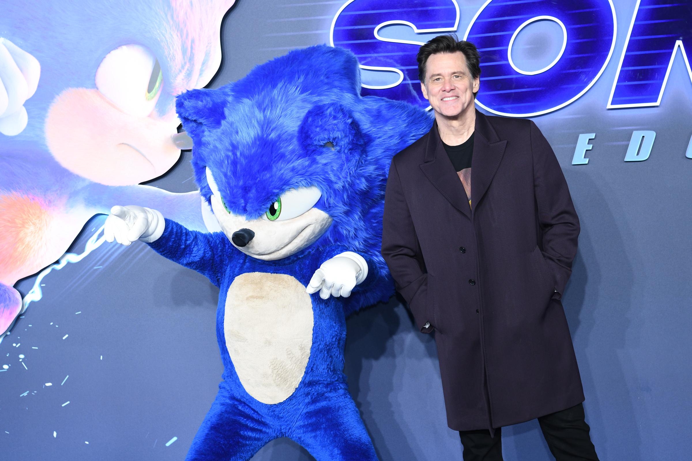 Sonic and Jim Carrey on December 10, 2024, in London, England | Source: Getty Images