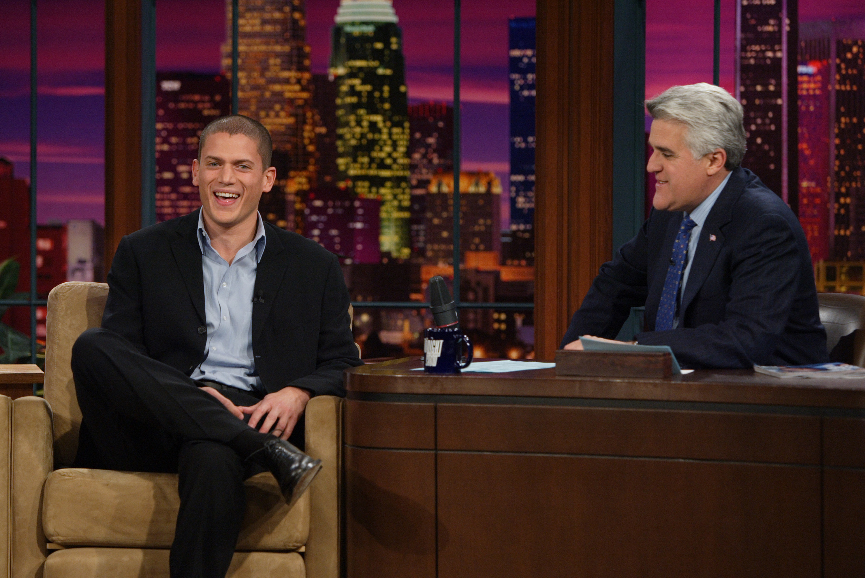 Wentworth Miller during an interview with host Jay Leno on November 21, 2005