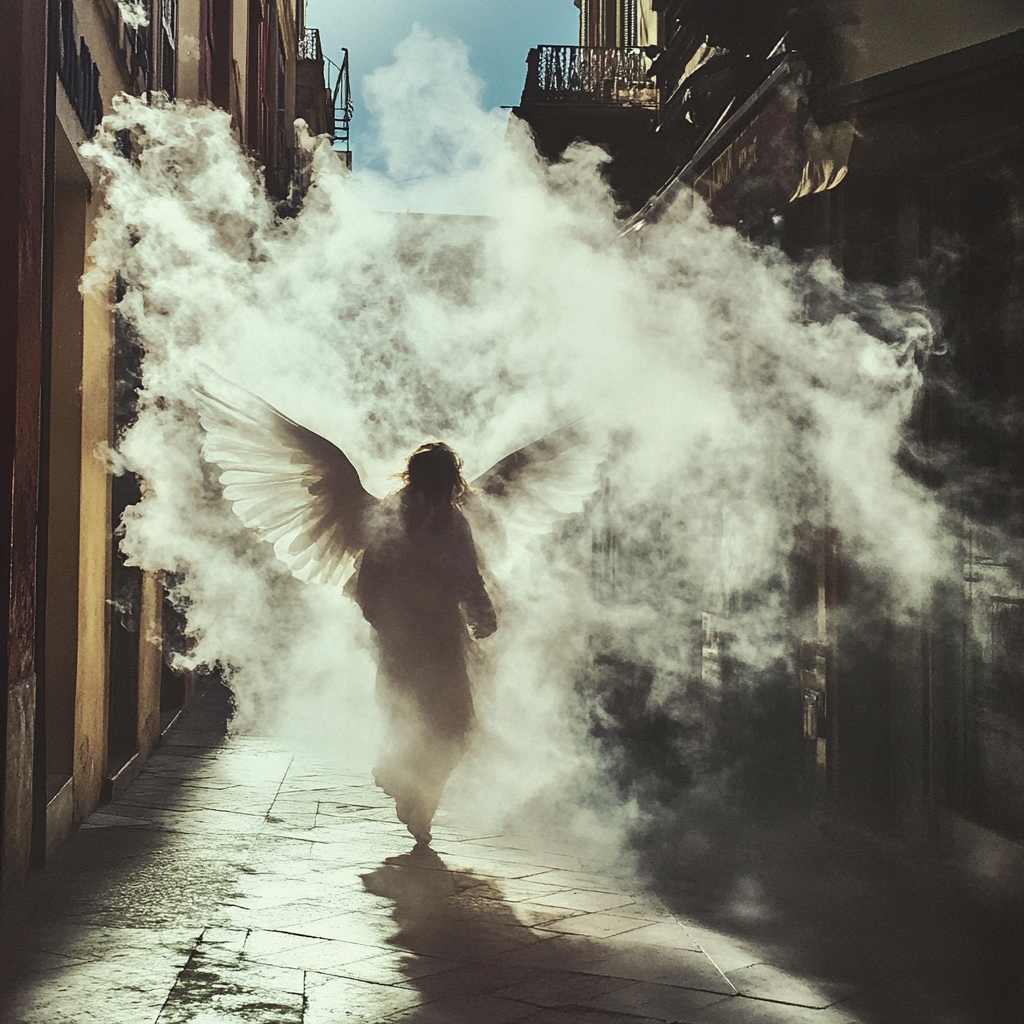 An angel in a street | Source: Midjourney