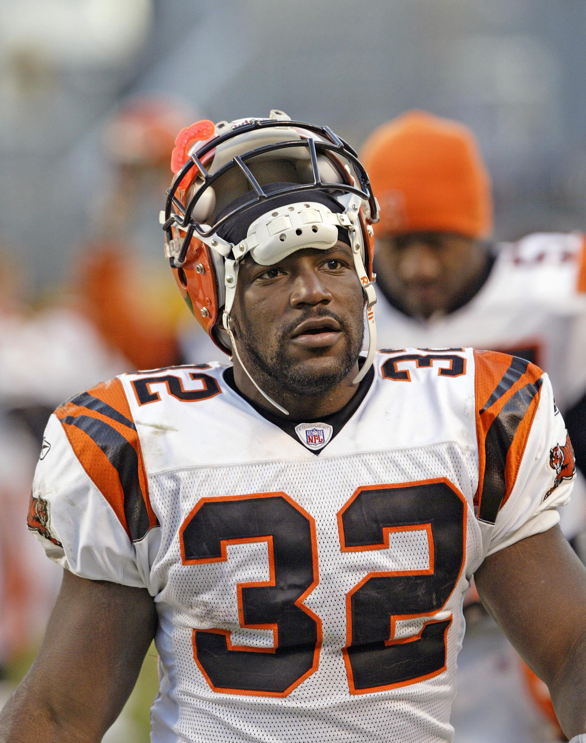 Running back Rudi Johnson of the Cincinnati Bengals looks on from the field after a game at Heinz Field in Pittsburgh, Pennsylvania on November 30, 2003 | Source: Getty Images
