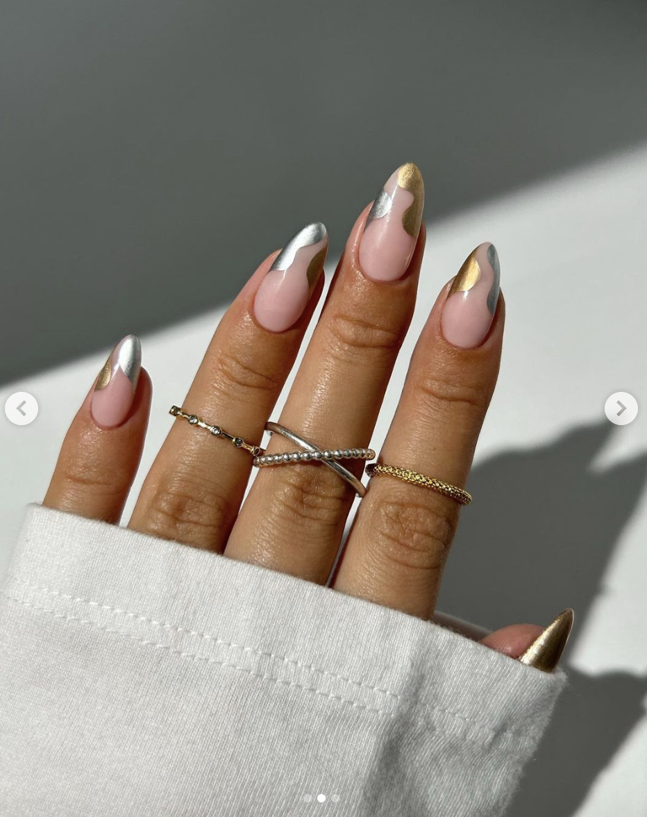 A photo showing mixed metals nail manicure dated October 22, 2023 | Source: instagram.com/nailsinc