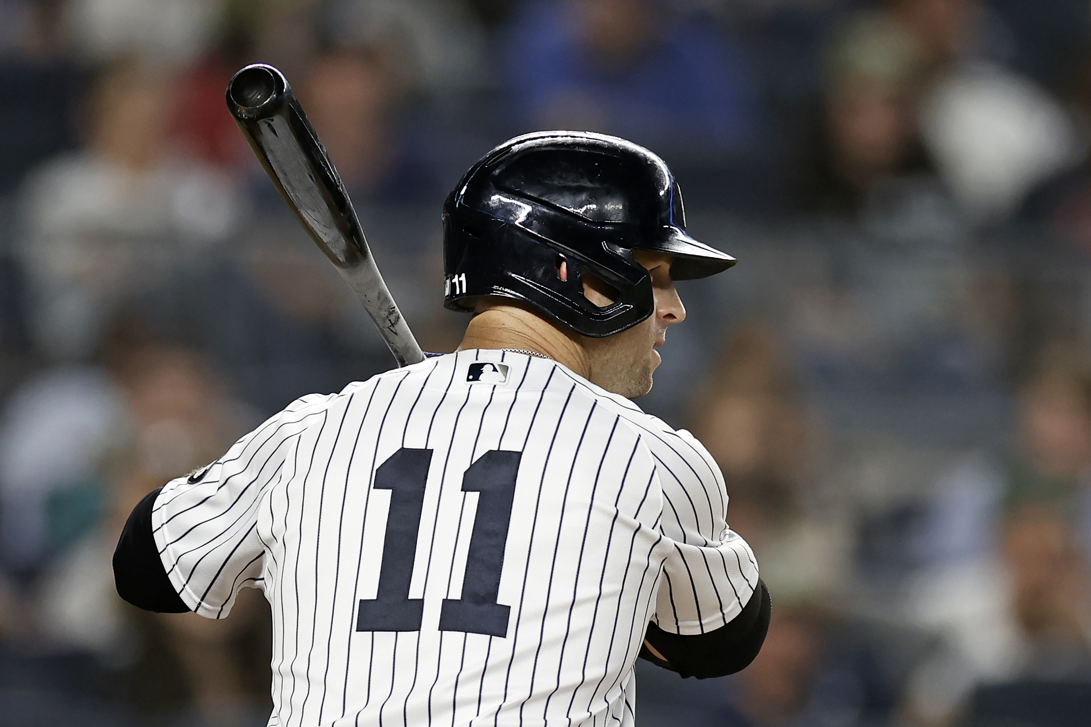 Brett Gardner #11 of the New York Yankees at bat against the Cleveland Indians during the fifth inning at Yankee Stadium on September 17, 2021, in New York City | Source: Getty Images