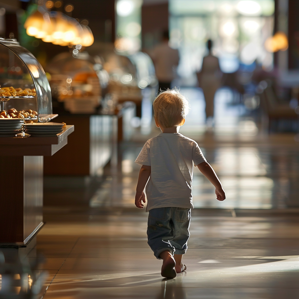 Boy walking away from the buffet stand | Source: Midjourney