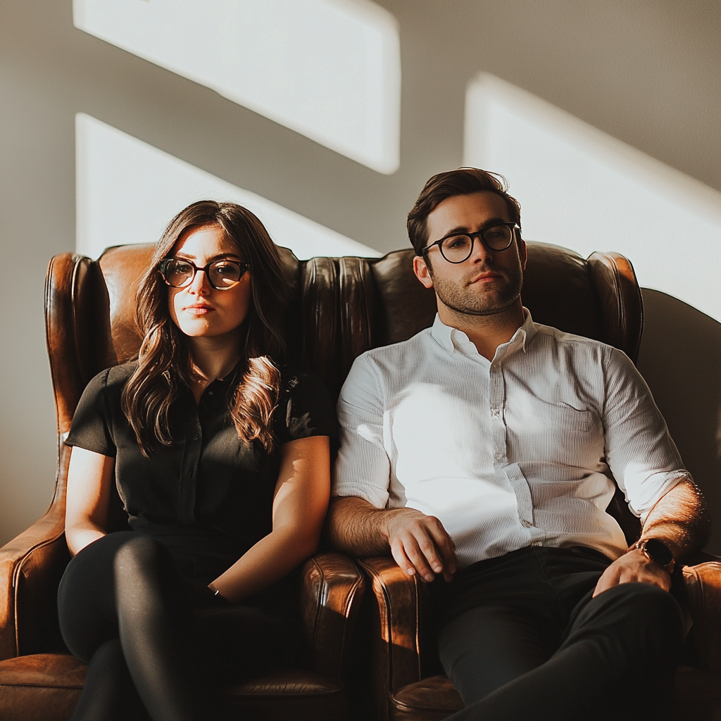 A couple waiting for their lawyer | Source: Midjourney