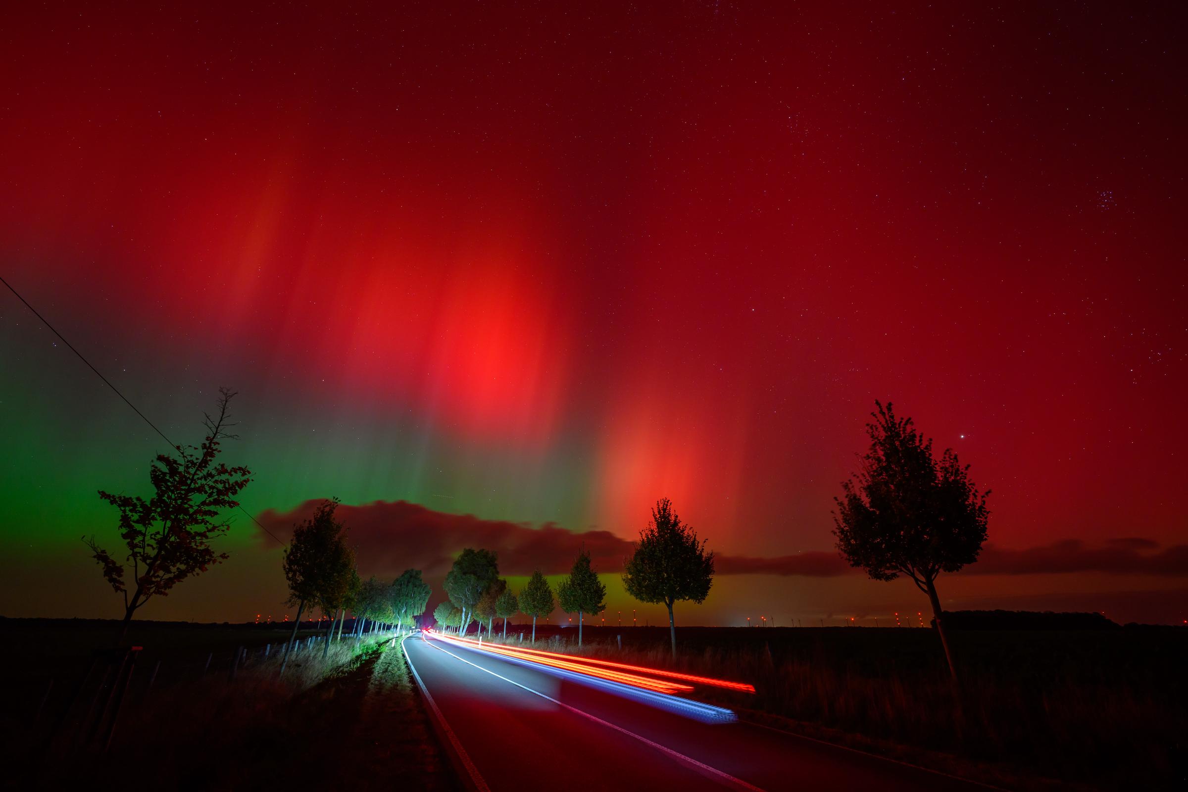 The Northern Lights illuminate the skies in Brandenburg, Lietzen on October 10, 2024 | Source: Getty Images