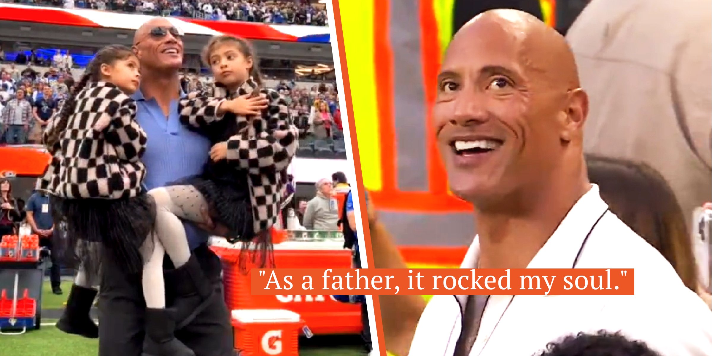 Video Emotional Dwayne Johnson Watches With Daughters In His Arms As Wife Sings Anthem To Crowd