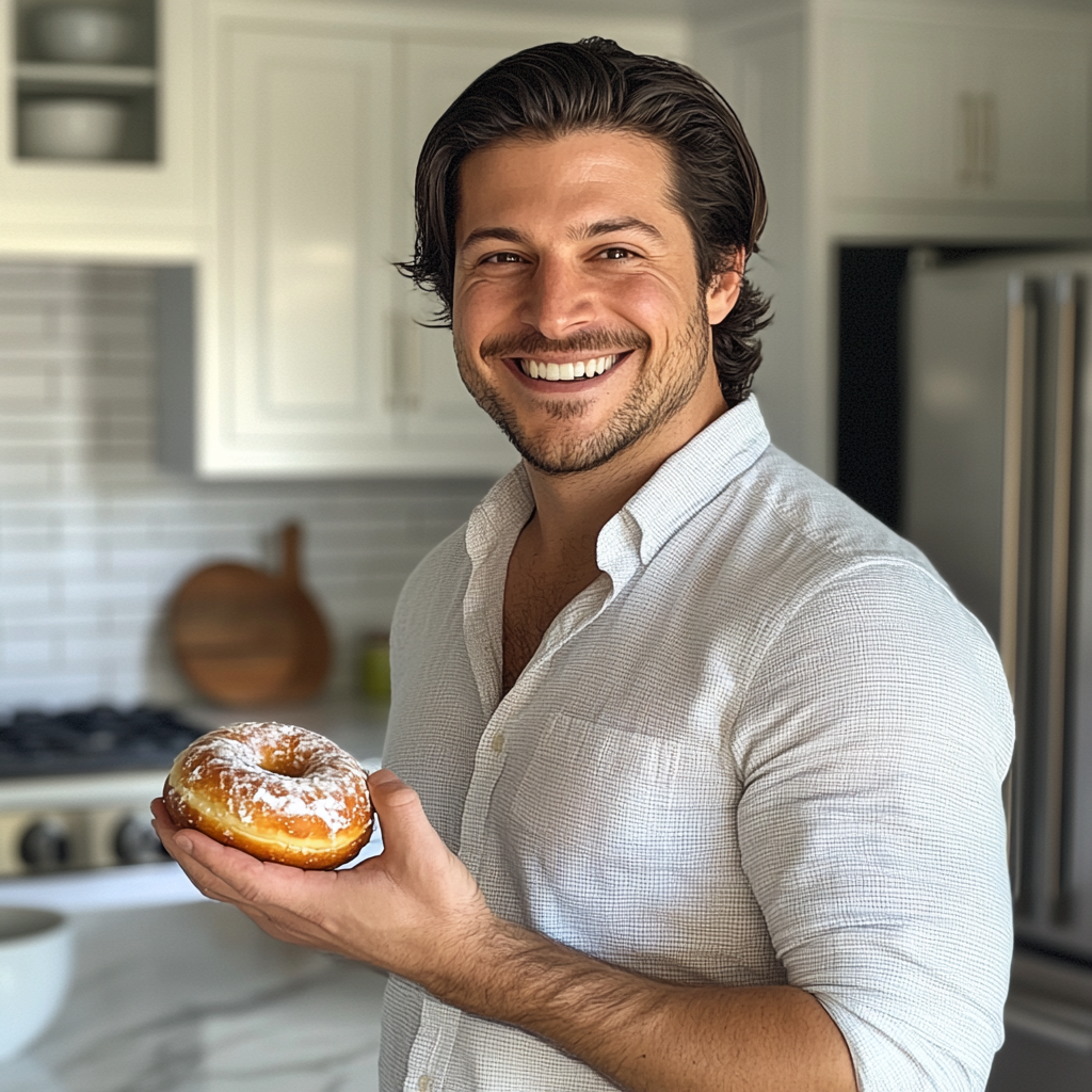 A man holding a donut | Source: Midjourney