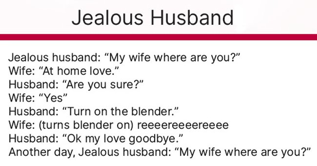 Jealous Husband: a fun story for your daily dose of that all-important laughter