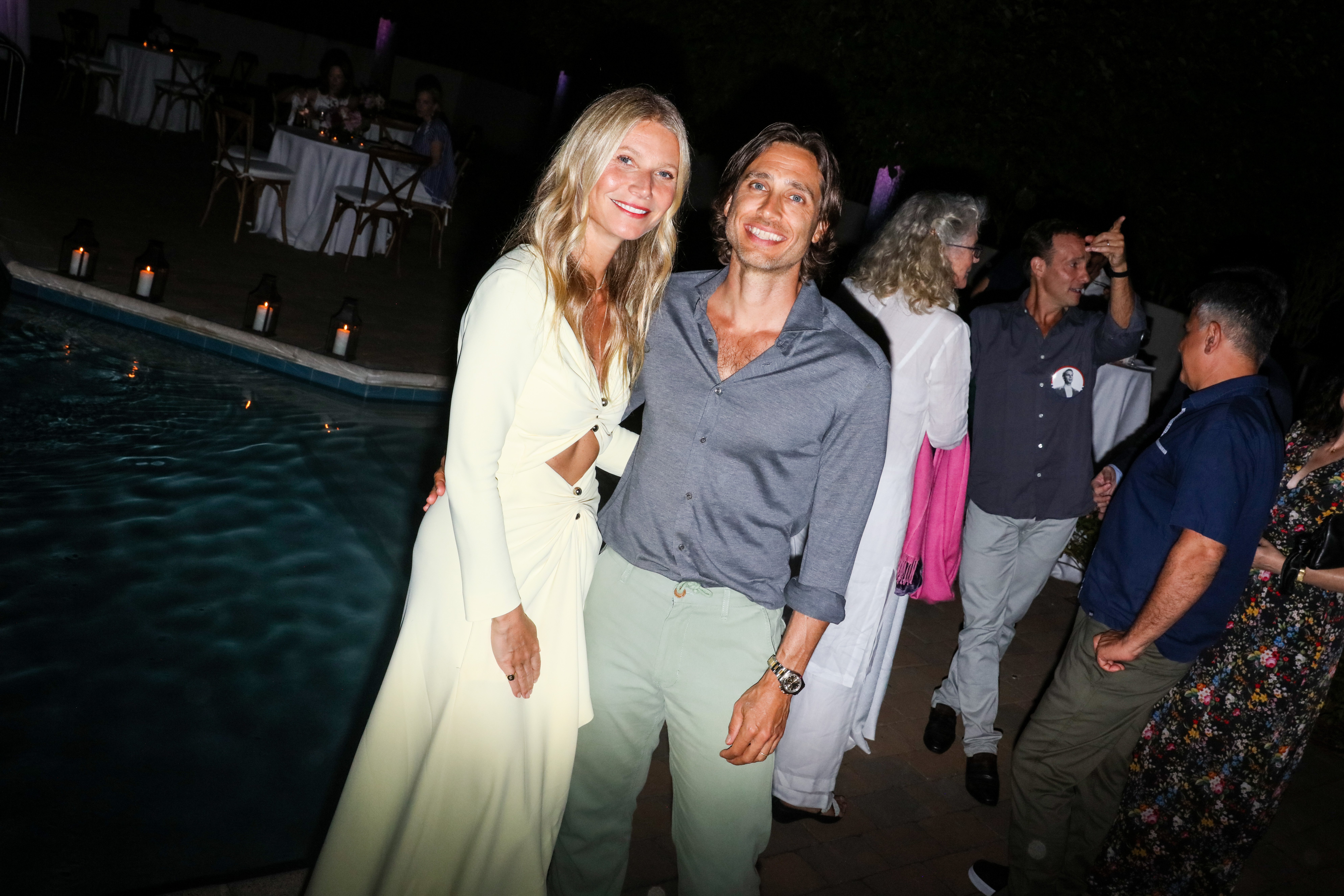 Gwyneth Paltrow and husband Brad Falchuk attending a promotional party for "The Politician" at a private home on August 2, 2019 in East Hampton, New York. / Source: Getty Images