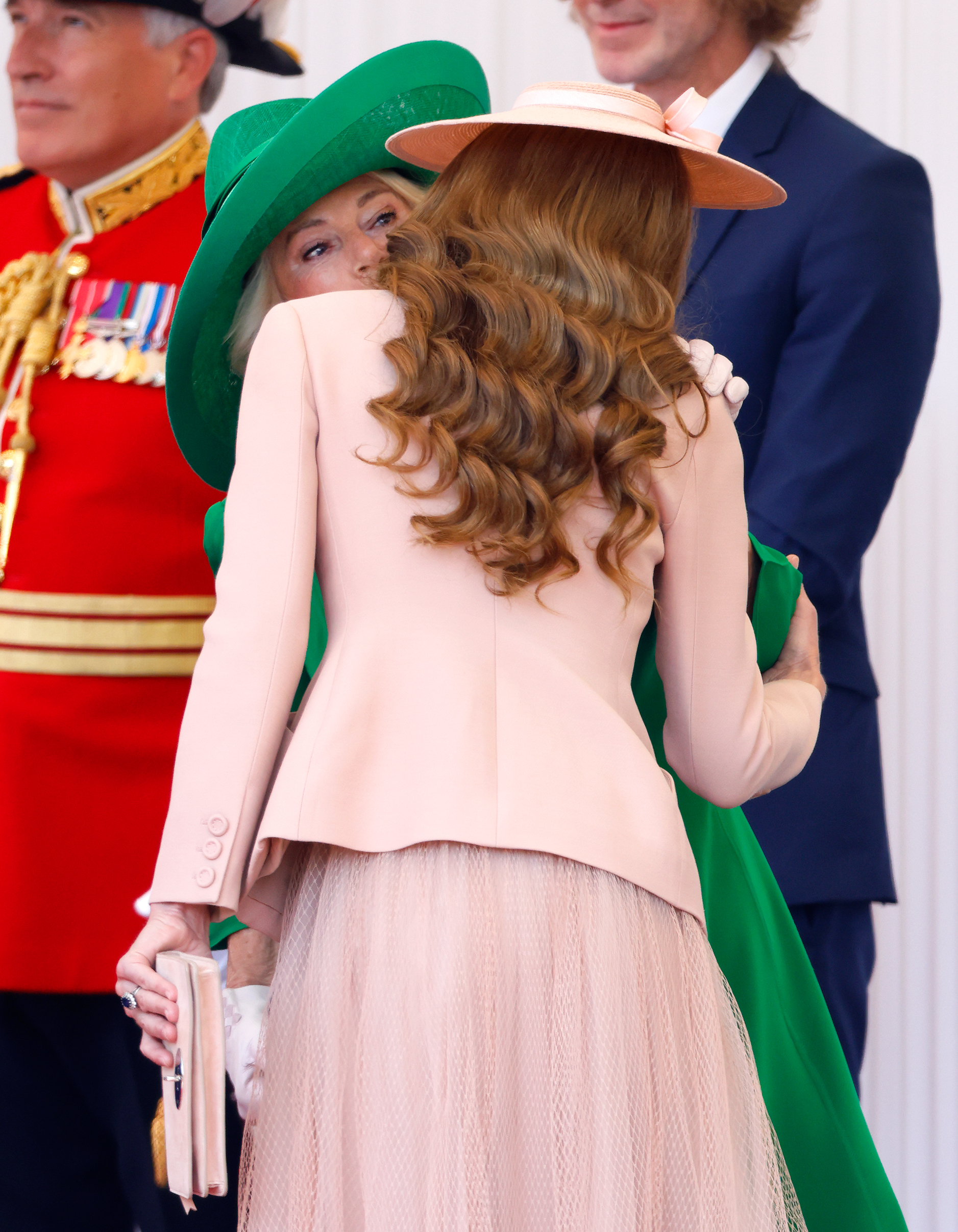 Queen Camilla greeted Princess Catherine with a warm kiss on the cheek as they reunited for the official state visit.