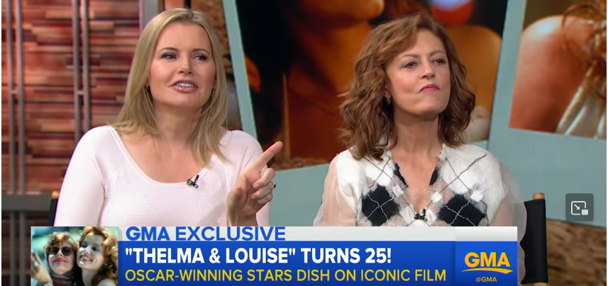 Geena Davis and Susan Sarandon at the 25th anniversary of their iconic film "Thelma & Louise" on Good Morning America on April 28, 2016 | Source: Youtube.com/@GMA