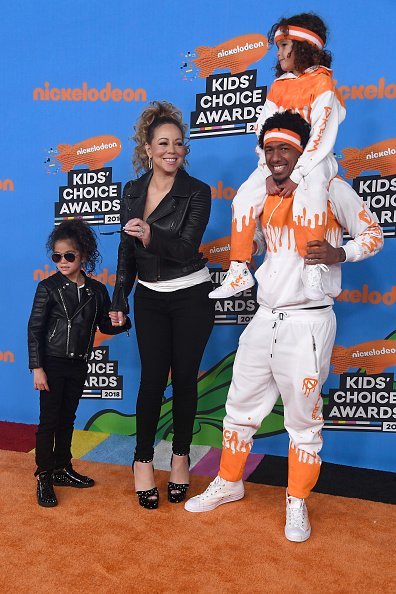Monroe Cannon, Mariah Carey, Nick Cannon, and Moroccan Scott Cannon (top) attend Nickelodeon's 2018 Kids' Choice Awards at The Forum on March 24, 2018, in Inglewood, California. | Source: Getty Images.