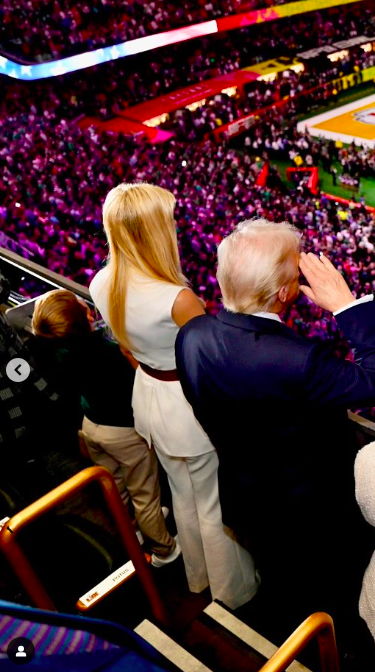 Donald Trump giving a salute as Ivanka Trump and Theodore Kushner watch the event. | Source: Instagram/ivankatrump