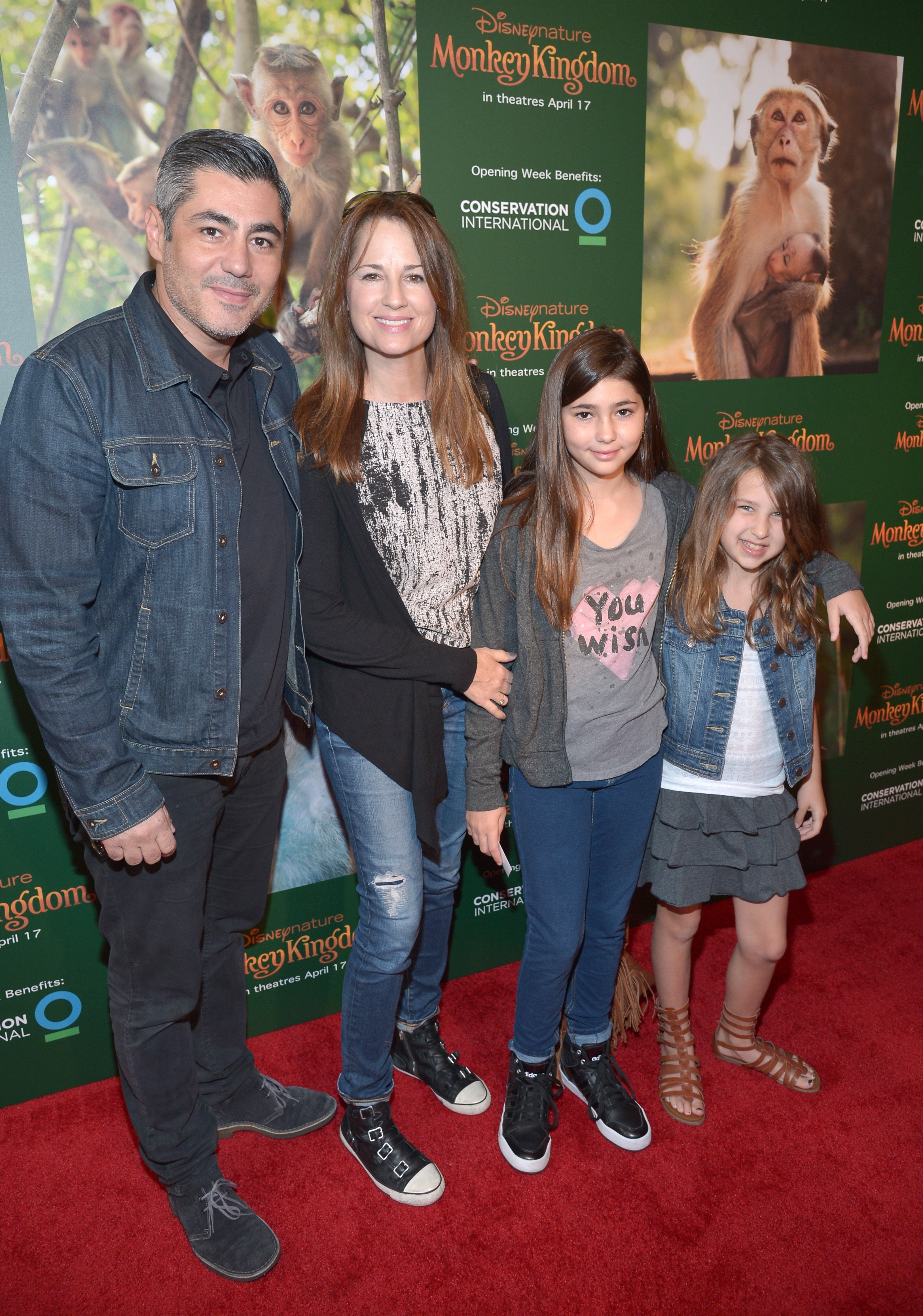 Danny Nucci, Paula Marshall, and daughters Maya Nucci and Savannah Nucci attend the world premiere Of Disney's "Monkey Kingdom" at Pacific Theatres at The Grove on April 12, 2015, in Los Angeles, California. | Source: Getty Images.