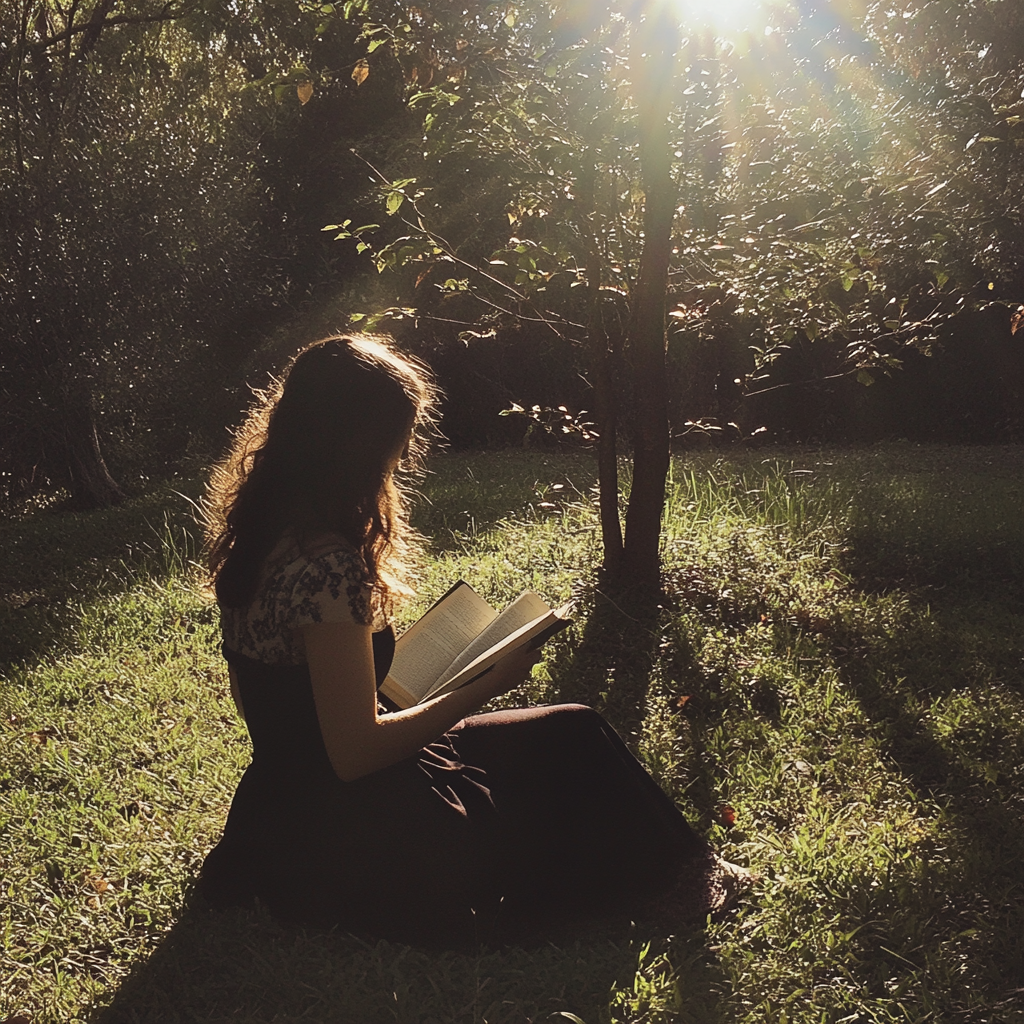 A woman reading on the grass | Source: Midjourney