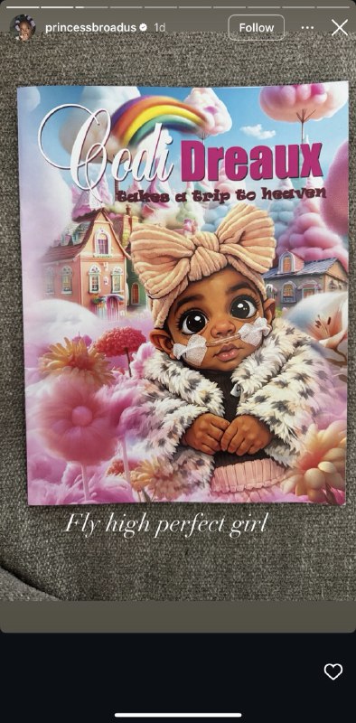 Codi Dreaux from a post. | Source: Instagram Story/princessbroadus