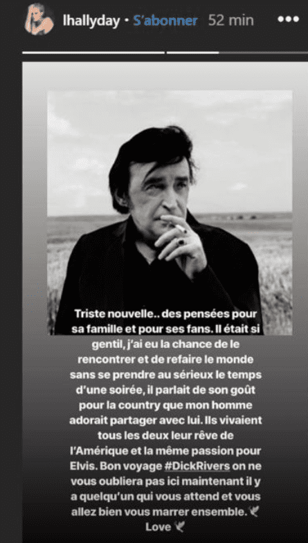 Hommage de Laeticia Hallyday à Dick Rivers. | Photo : Instagram story/Laeticia Hallyday