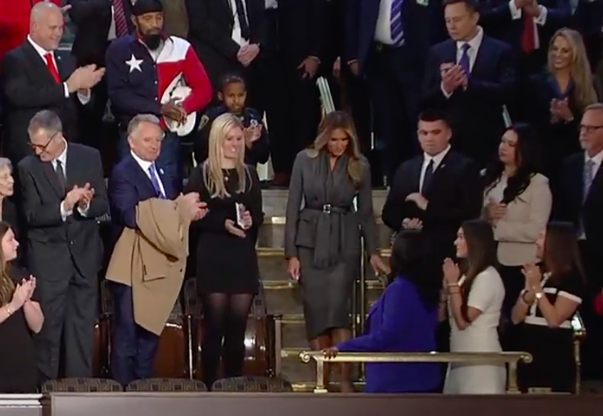 Melania Trump making her way to her seat, posted on March 5, 2025. | Source: YouTube/ABC 7 Chicago