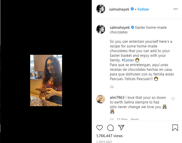 Salma Hayek cocinando en casa. I Foto: Captura de pantalla de Instagram/salmahayek