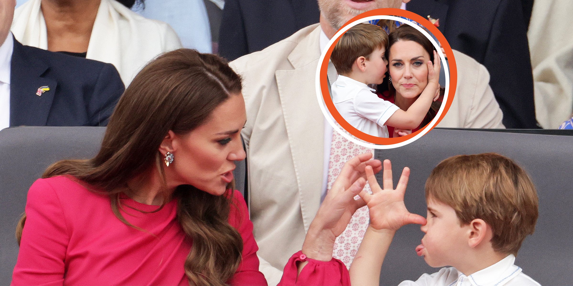 The Princess of Wales, Kate Middleton, with Prince Louis | Prince Louis kissing her mother | Source: Getty Images