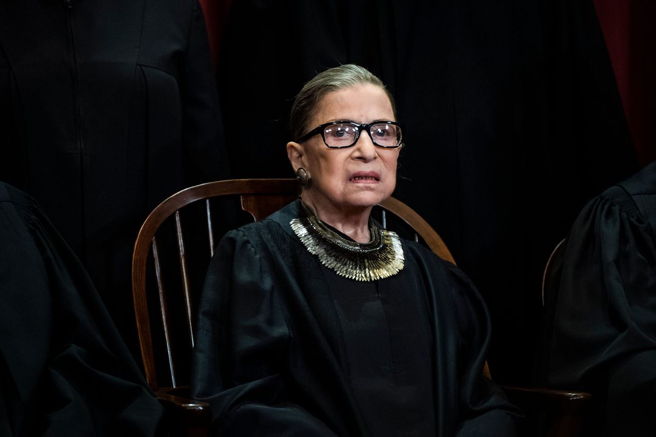 Ruth Bader Ginsburg's close up shot during a group photo at the Supreme Court on Friday, Nov. 30, 2018 in Washington, DC. | Source: Getty Images