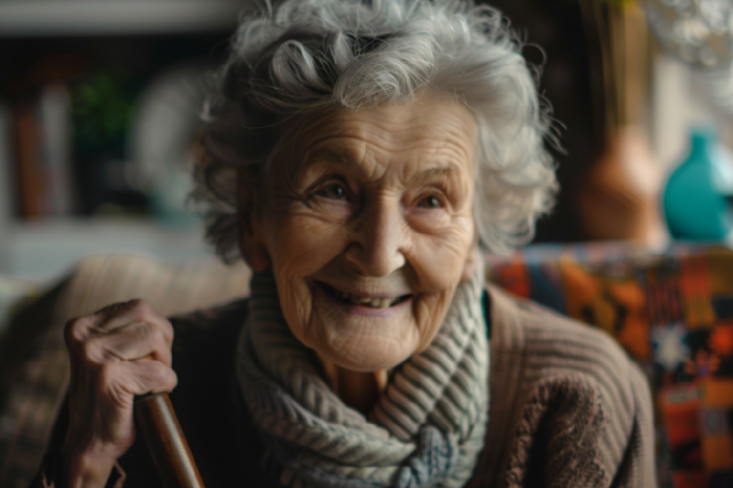 Margaret holding her walking stick with pride and relief | Source: Midjourney