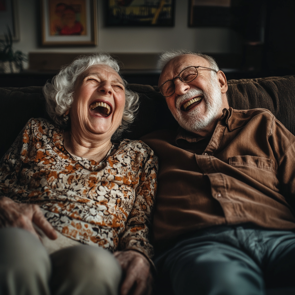 An elderly couple laughing loudly | Source: Midjourney