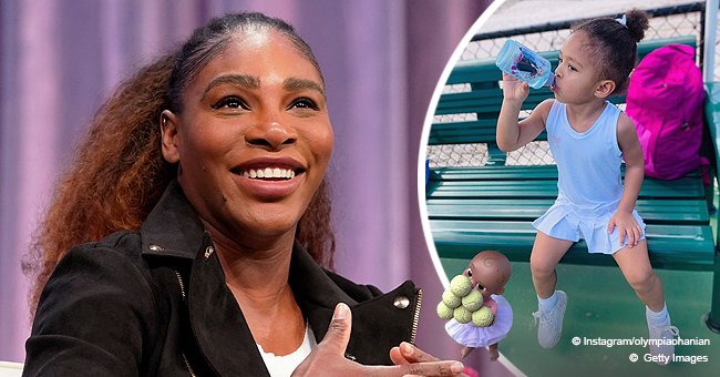 Serena Williams' Daughter Olympia Drinks Water in a Blue Tennis Dress ...