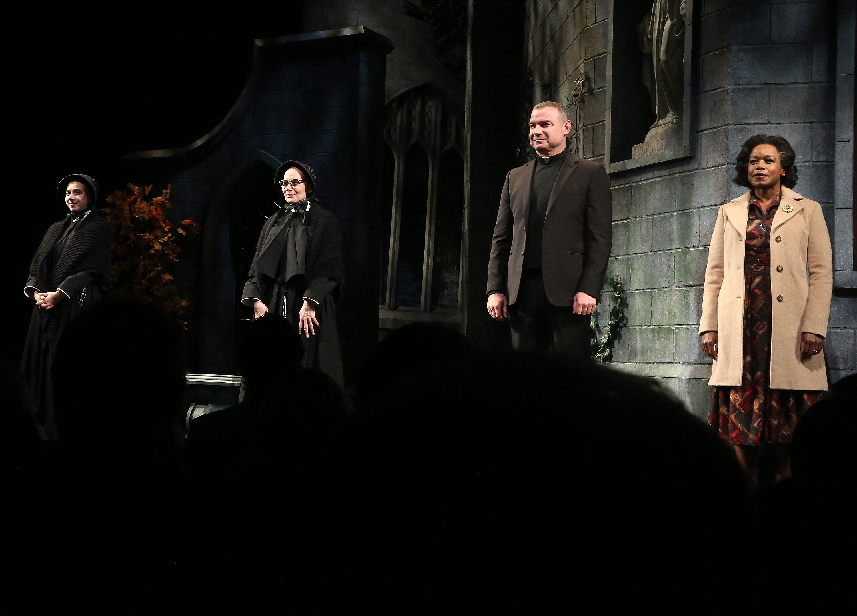 Zoe Kazan, Amy Ryan, Liev Schreiber, and Quincy Tyler Bernstine during the opening night curtain call for the revival of John Patrick Shanley's play "Doubt: A Parable" on Broadway at The Todd Haimes Theatre on February 29, 2024 in New York City | Source: Getty Images
