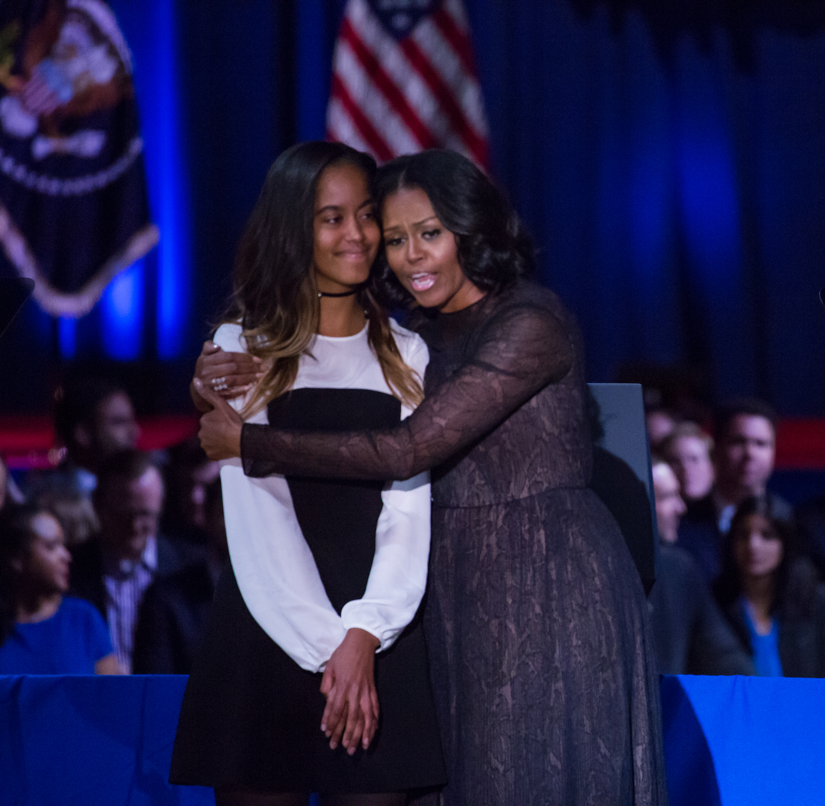 Malia and Michelle Obama at former President Barack Obama's farewell address to the American people in Chicago, Illinois on January 10, 2017 | Source: Getty Images
