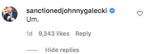 Screenshot of Johnny Galecki's comment on Kaley Cuoco's Instagram post. | Photo: Instagram/Kaley Cuoco