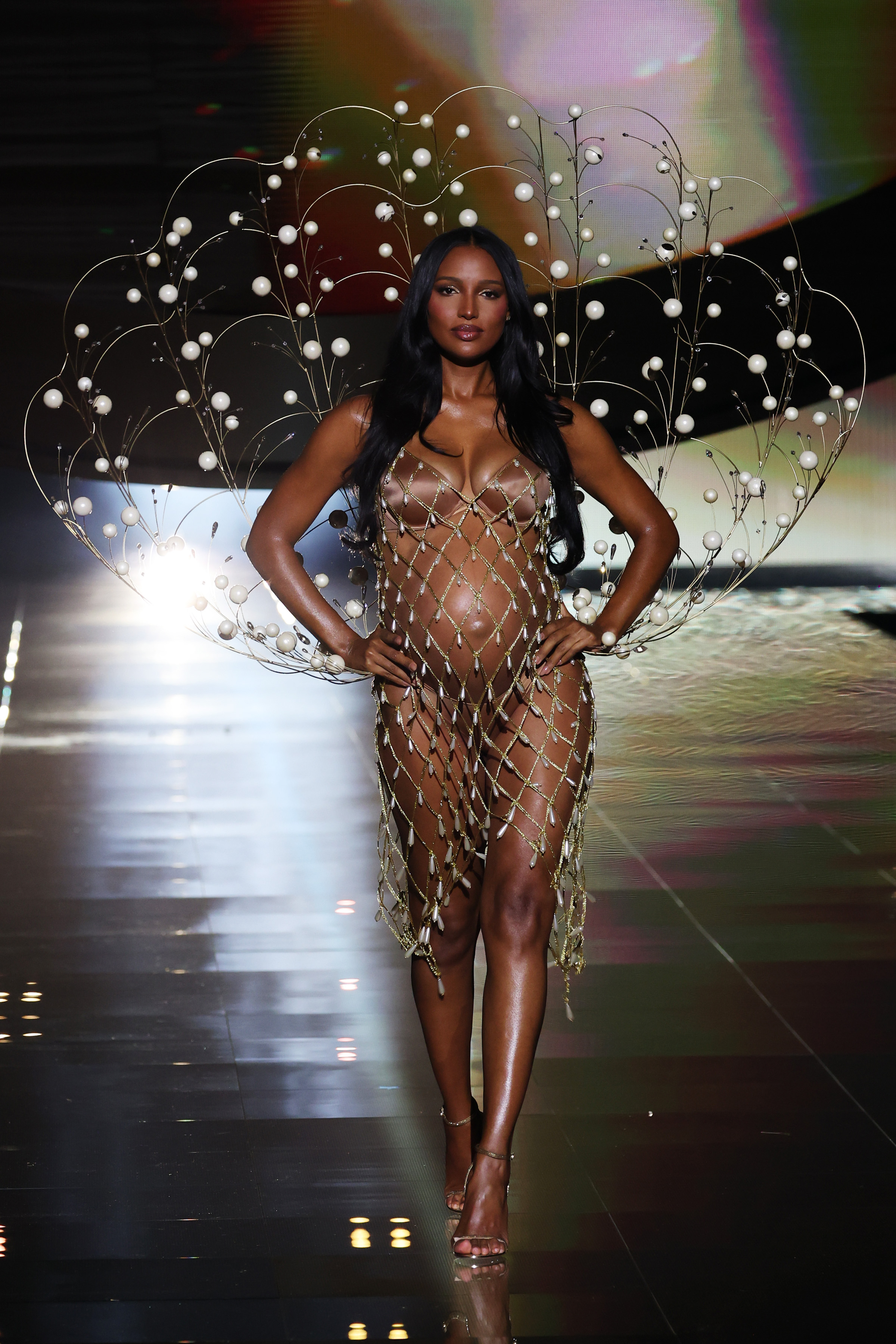 Jasmine Tookes working the runway during the show at Steiner Studios. | Source: Getty Images