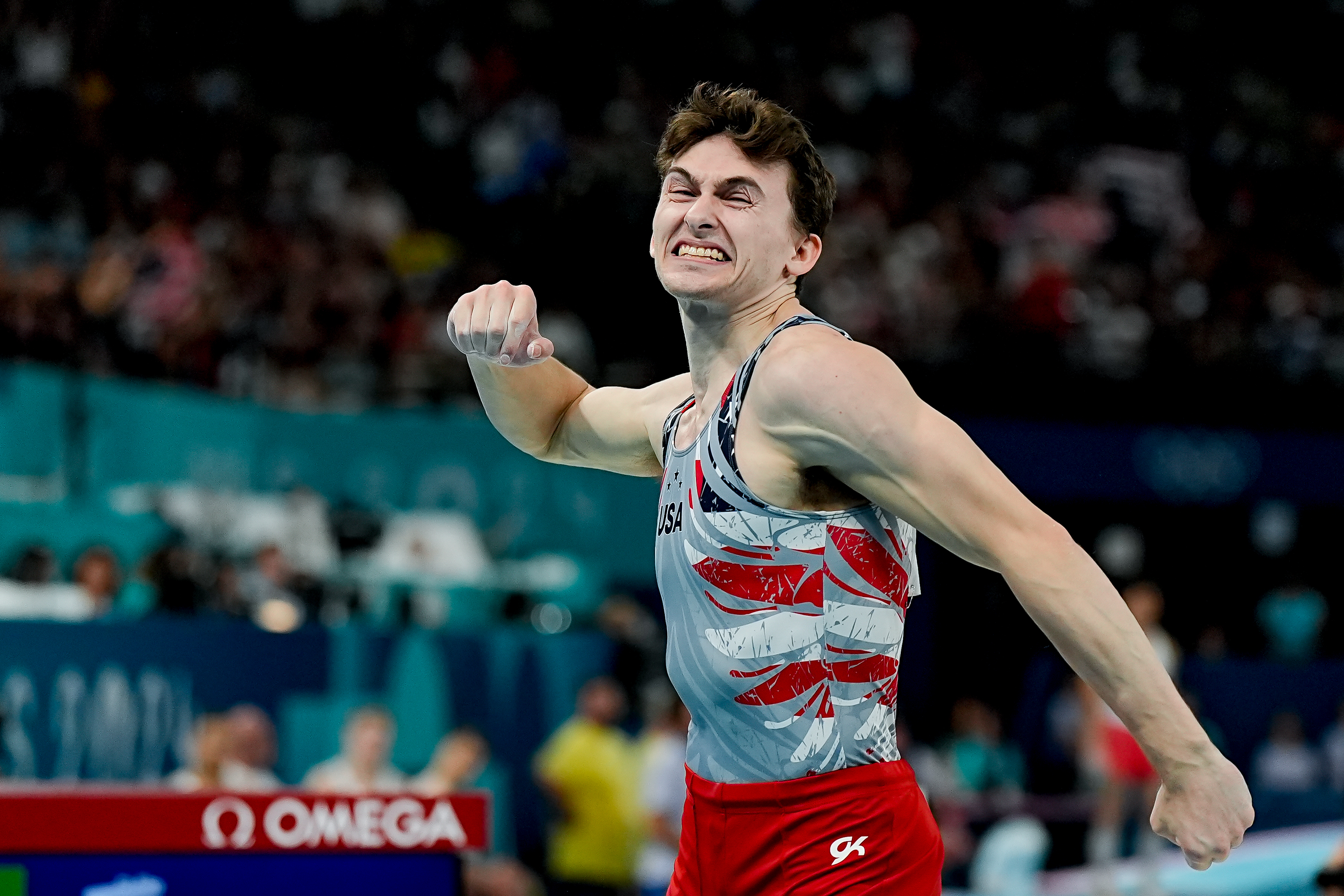 Stephen Nedoroscik celebrates his performance on July 29, 2024 | Source: Getty Images