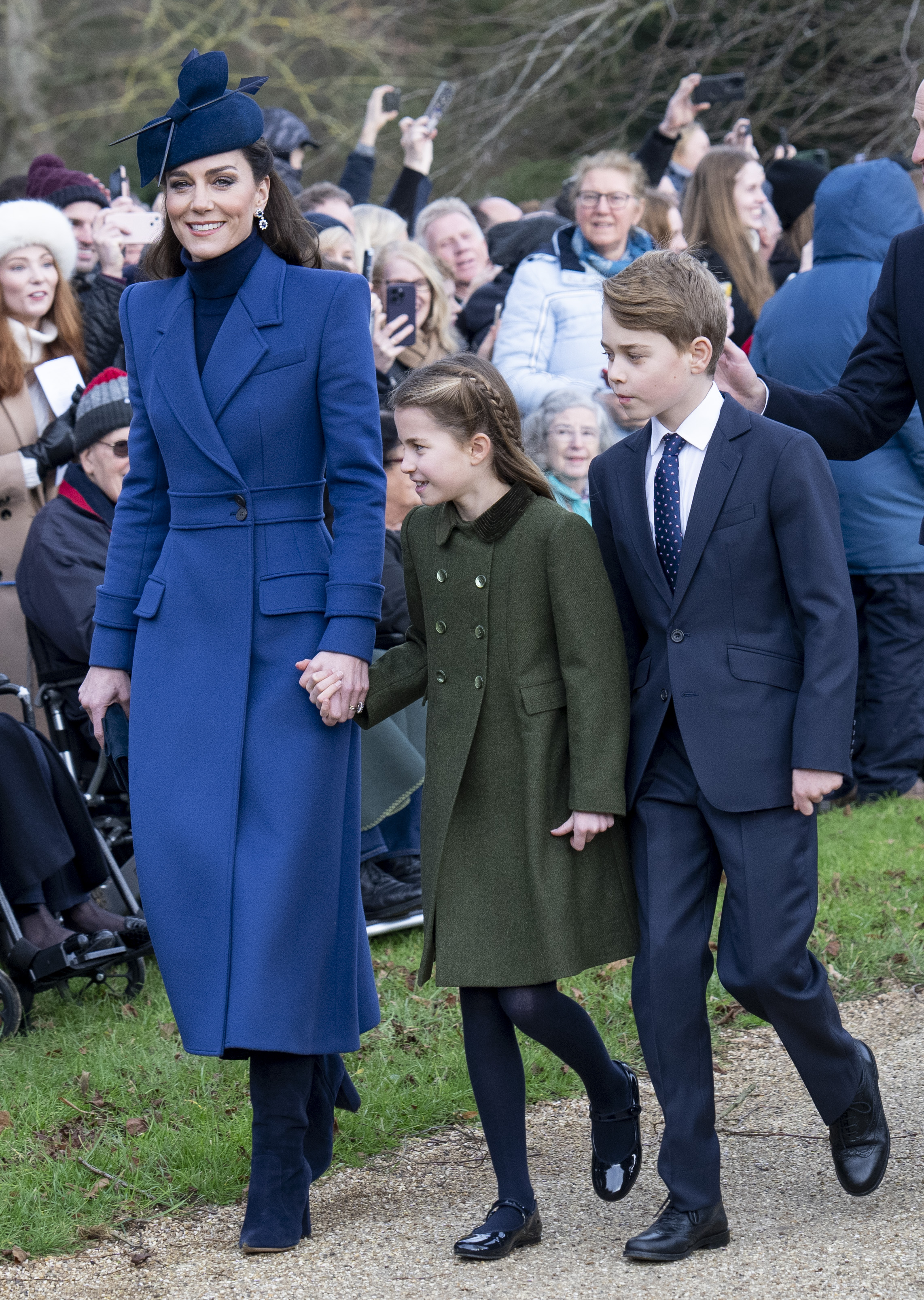 Kate Middleton, Princess Charlotte and Prince George attend the Christmas Day service at St Mary Magdalene Church on December 25, 2023 in Sandringham, Norfolk. | Source: Getty Images