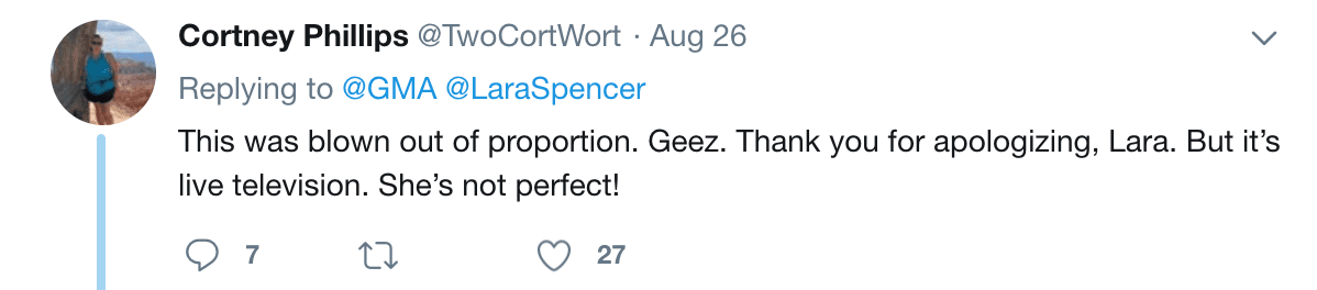 Les fans réagissent aux excuses de Lara Spencer pour s'être moquée des leçons de ballet du Prince George. | twitter.com/GMA Les fans réagissent aux excuses de Lara Spencer pour s'être moquée des leçons de ballet du Prince George. | twitter.com/GMA