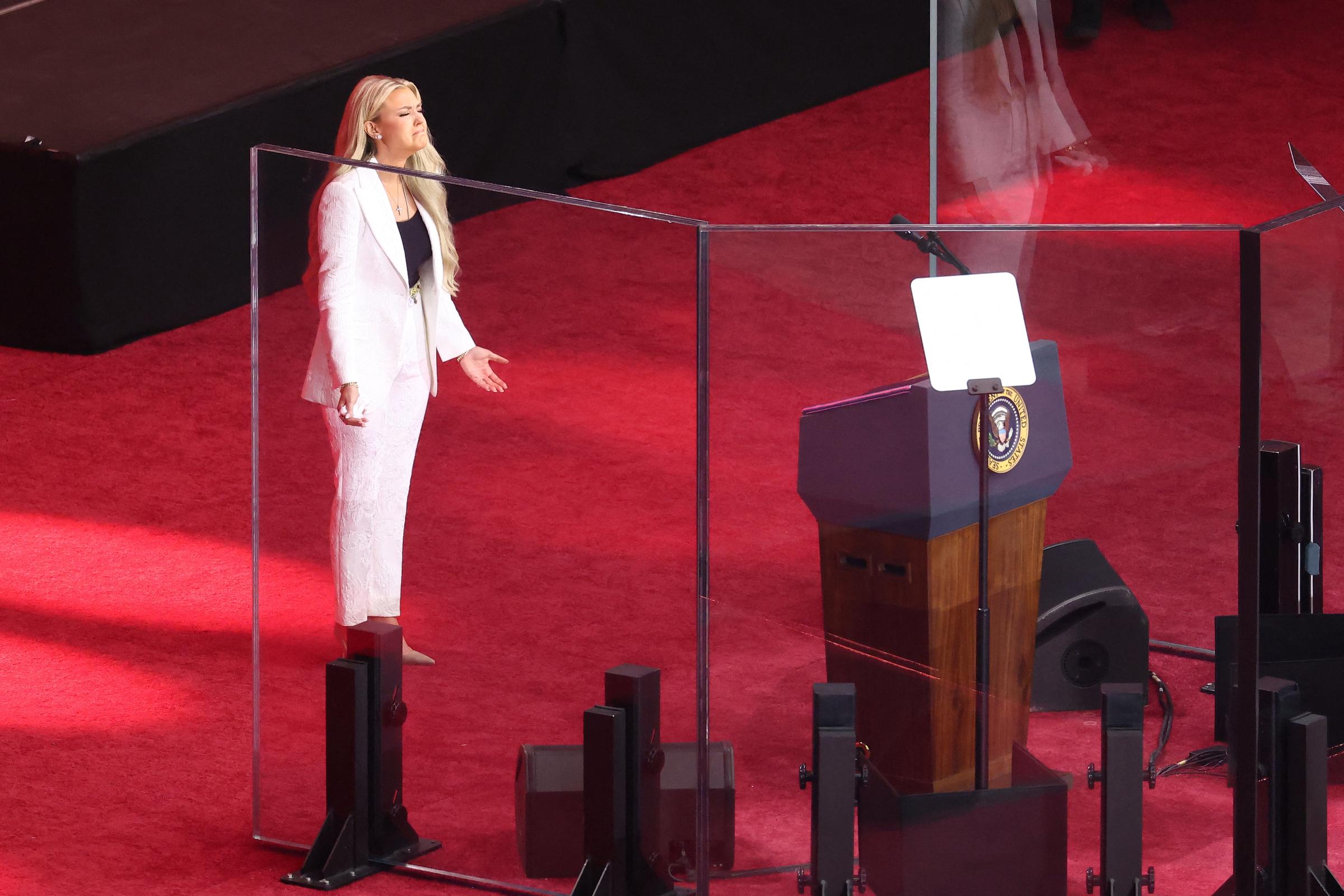 Erika Kirk arrives to speak at the public memorial service for Charlie Kirk at State Farm Stadium on September 21, 2025 | Source: Getty Images