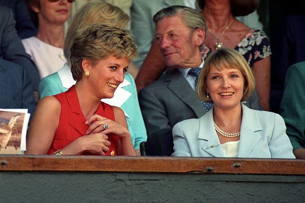 Princess Diana chatting with Julia Samuel in the royal box on centre court, undated picture. | Photo: Getty Images