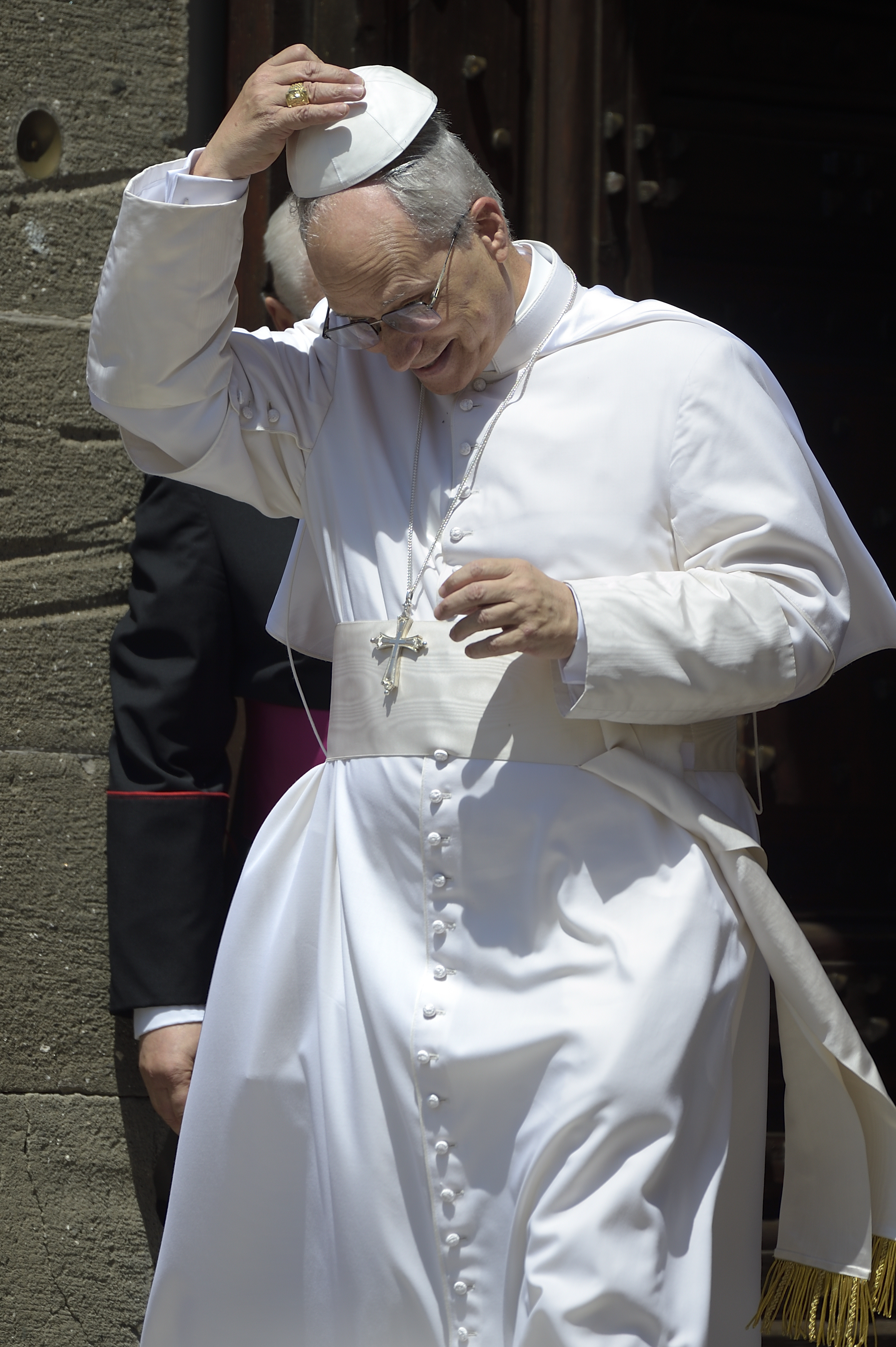 Pope Leo XIV during the Angelus prayer on July 20, 2025, in Castel Gandolfo, Italy. | Source: Getty Images