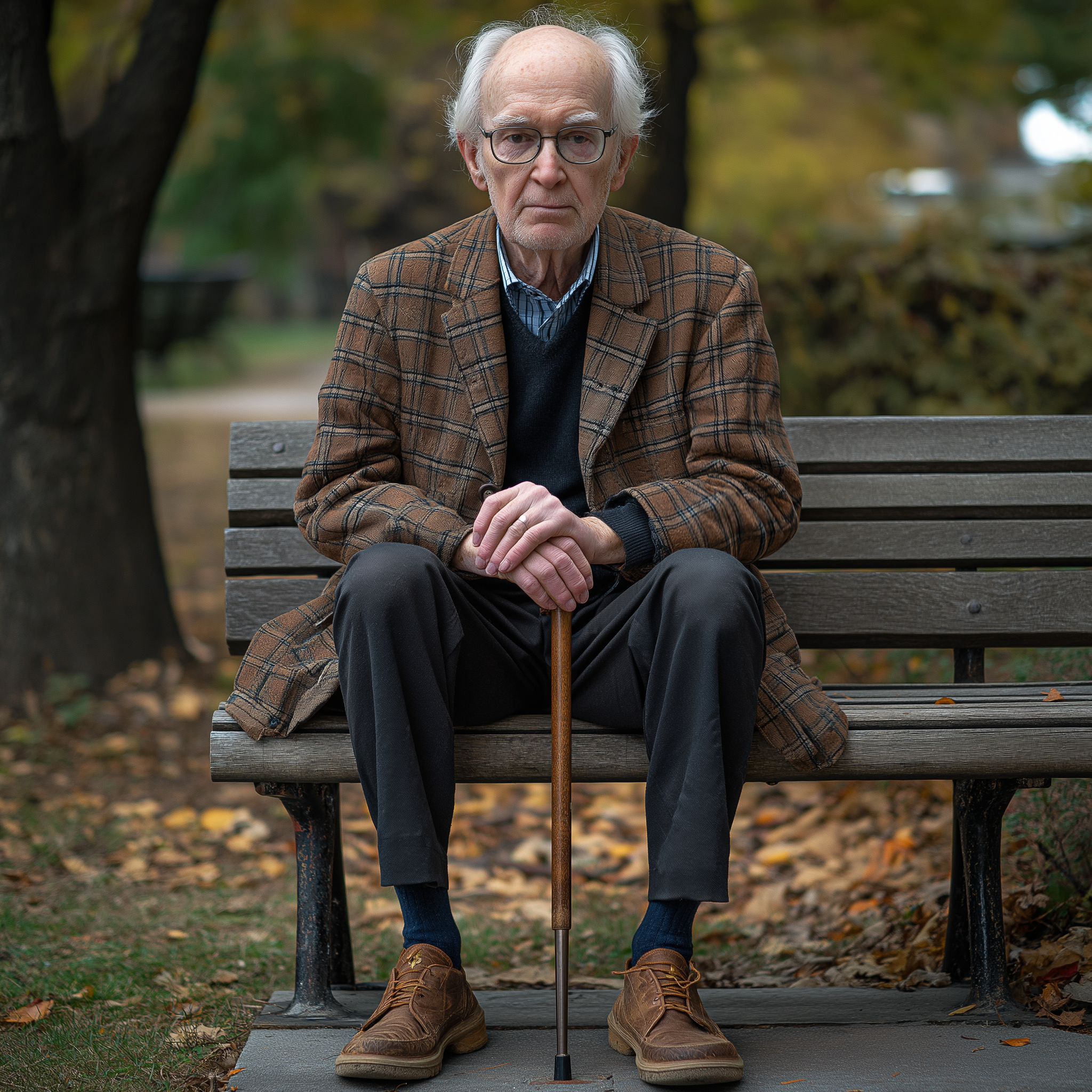 A frail-looking old man sitting on a bench | Source: Midjourney