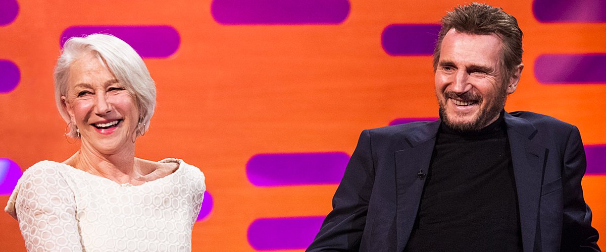 Helen Mirren and Liam Neeson during the filming of the Graham Norton Show at The London Studios, south London, to be aired on BBC One on January 18, 2018 | Photo: Getty Images