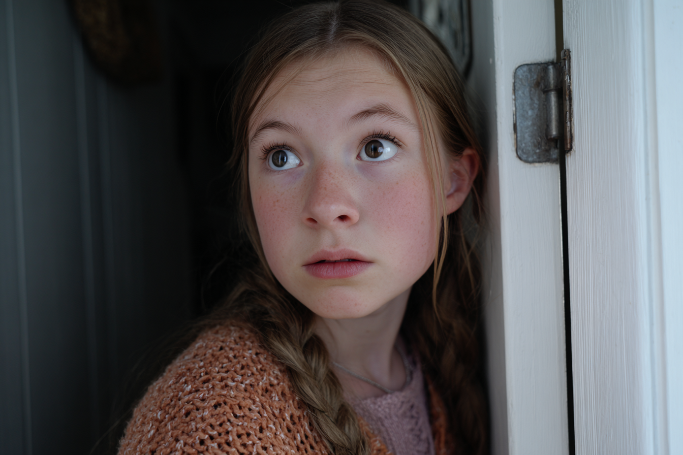 A girl standing near a door | Source: Midjourney