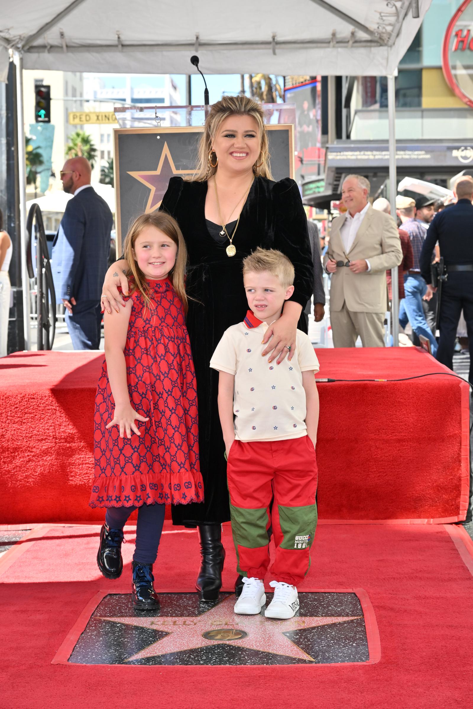 Kelly Clarkson, River Rose Blackstock, and Remington Alexander Blackstock at the Star Ceremony on the Hollywood Walk of Fame on September 19, 2022, in Los Angeles, California | Source: Getty Images
