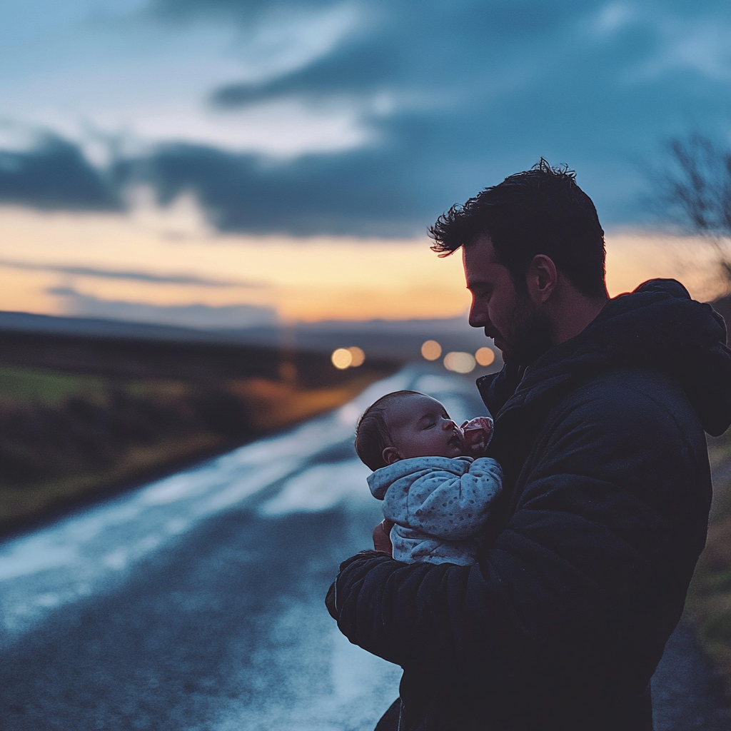 A man holding a newborn baby | Source: Midjourney