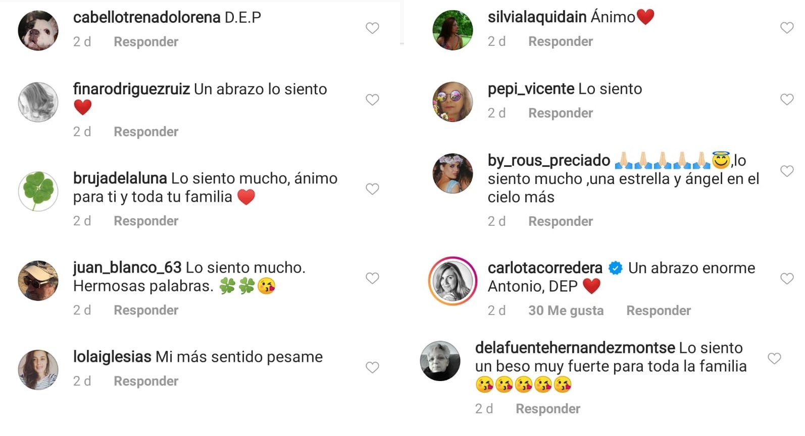 Comentarios recibidos por Antonio Montero en Instagram. | Foto: Captura de pantalla en Instagram/ antoniomonterov