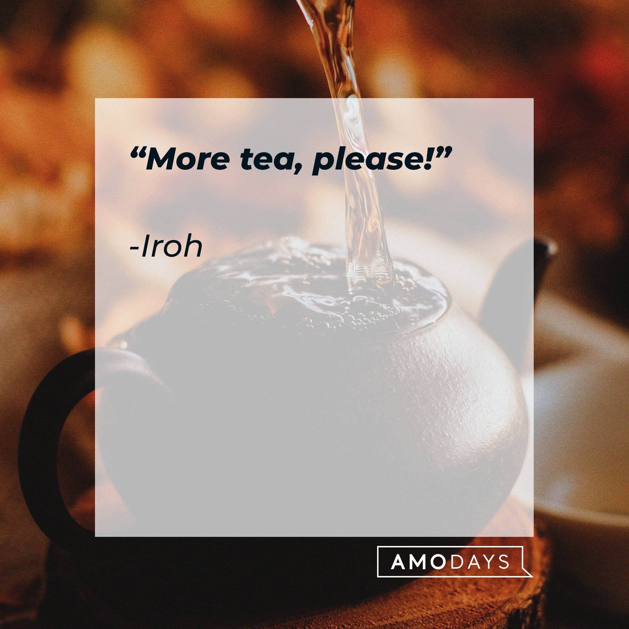 Iroh's quote: “More tea, please!” | Image: AmoDays